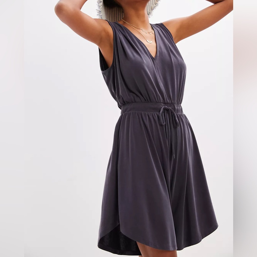Daily Practice Anthropologie Draped Mini Dress Black XS Sleeveless Tank V Neck
